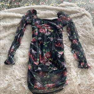 ASOS Floral Long Sleeve Dress - Black and Red